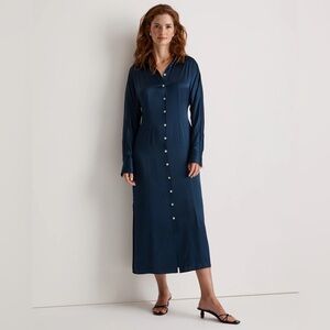 Satin Button-Front Midi Shirtdress